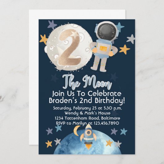 Invitation d'anniversaire de l'astronaute spatial  (Devant / Derrière)