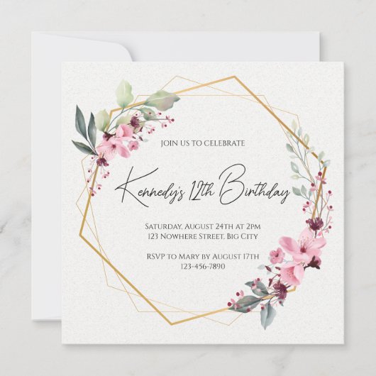Invitation d'anniversaire de laurier floral, class (Devant)