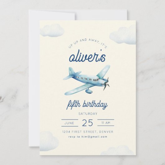Invitation d'anniversaire de l'avion en vol (Devant)