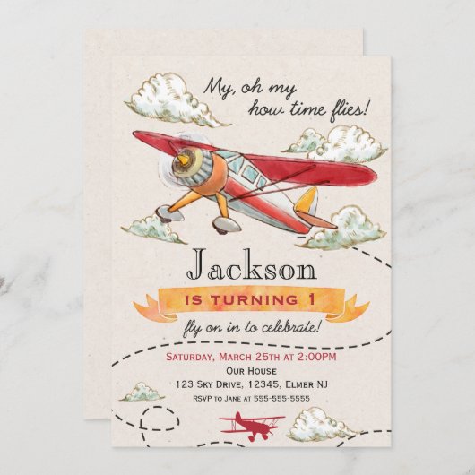 Invitation d'anniversaire de l'avion Invitation Vi (Devant / Derrière)