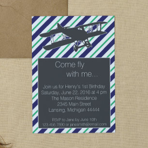 Invitation d'anniversaire de l'avion Vintage Green