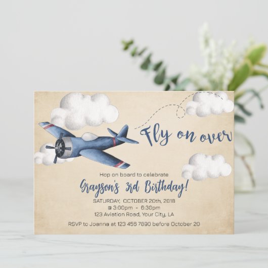 Invitation d'anniversaire de l'avion vintage, Invi (Debout devant)