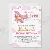 Invitation d'anniversaire de l'avion vintage rose (Devant)