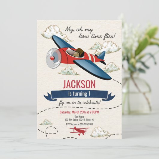 Invitation d'anniversaire de l'avion Vol à temps V (Debout devant)