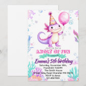 Invitation d'anniversaire de l'axolotl rose mignon (Devant / Derrière)
