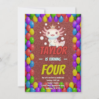 Invitation d'anniversaire de l'Axolotl Royal 4 ans