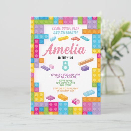 Invitation d'anniversaire de l'édifice pour filles (Debout devant)