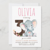 Invitation d'anniversaire de l'éléphant rose (Devant)