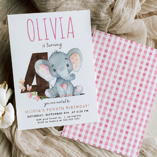 Invitation d'anniversaire de l'éléphant rose