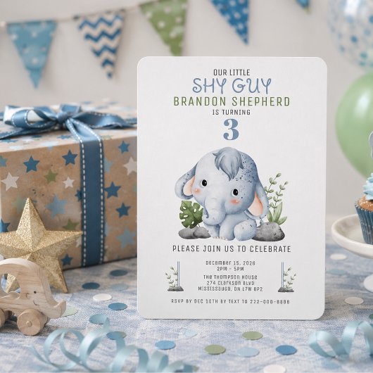 Invitation d'anniversaire de l'éléphant Timide