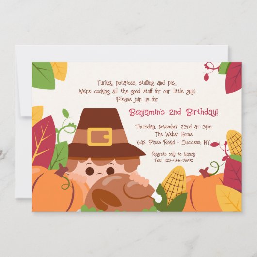 Invitation d'anniversaire de l'enfant de Thanksgiv (Devant)