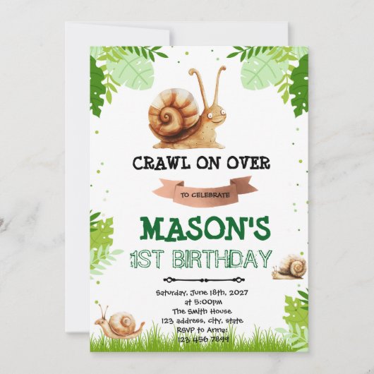 Invitation d'anniversaire de l'escargot (Devant)