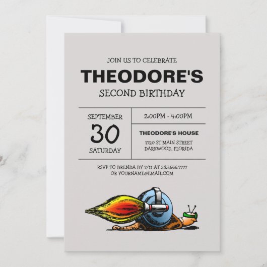 Invitation d'anniversaire de l'escargot fusée (Devant)