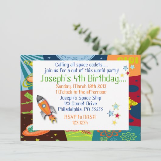 Invitation d'anniversaire de l'espace (Debout devant)