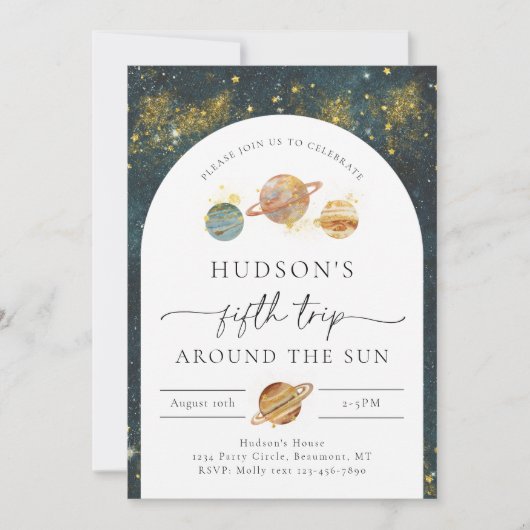 Invitation d'anniversaire de l'espace | Cinquième  (Devant)