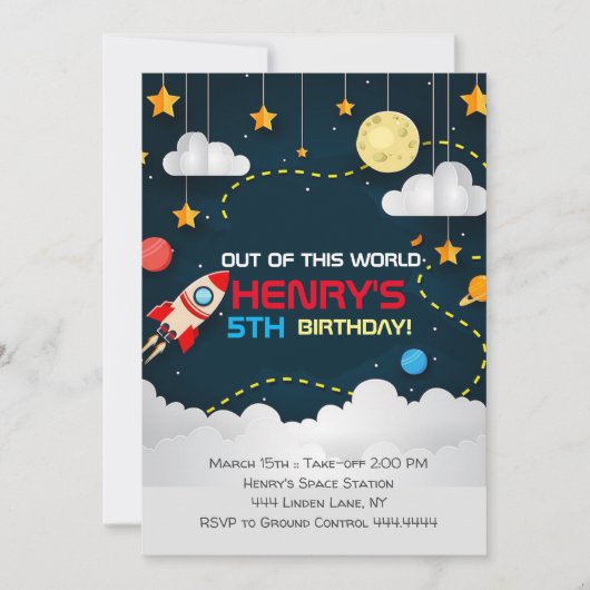 Invitation d'anniversaire de l'espace Espace extra (Devant)