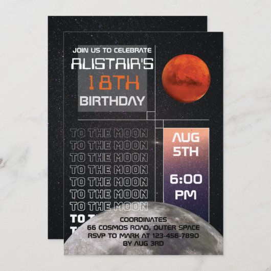 Invitation d'anniversaire de l'espace extra-atmosp (Devant / Derrière)