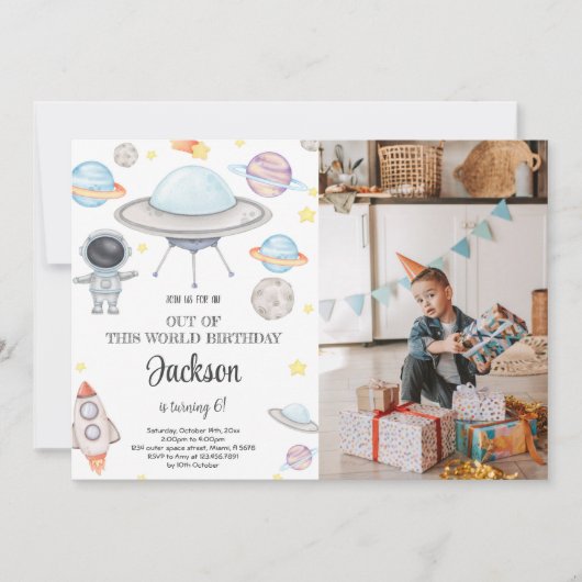 Invitation d'anniversaire de l'espace extra-atmosp (Devant)