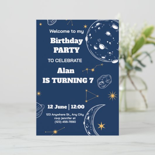 Invitation d'anniversaire de l'espace extra-atmosp (Debout devant)