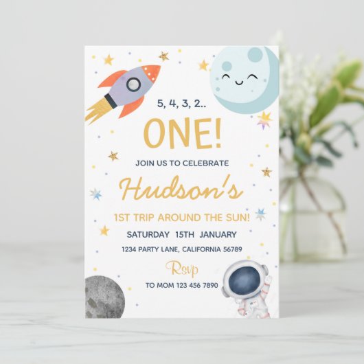 Invitation d'anniversaire de l'espace extra-atmosp (Debout devant)