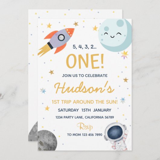 Invitation d'anniversaire de l'espace extra-atmosp (Devant / Derrière)