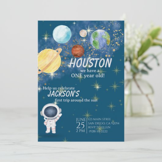 Invitation d'anniversaire de l'espace extra-atmosp (Debout devant)