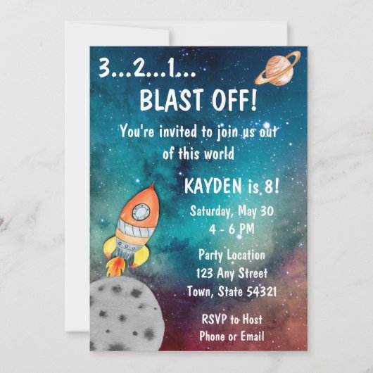 Invitation d'anniversaire de l'espace extra-atmosp (Devant)