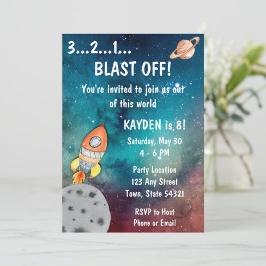 Invitation d'anniversaire de l'espace extra-atmosp (Debout devant)