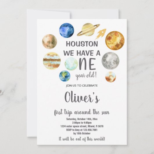 Invitation d'anniversaire de l'espace extra-atmosp (Devant)