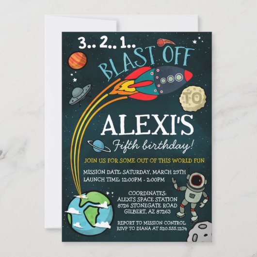 Invitation d'anniversaire de l'espace extra-atmosp (Devant)