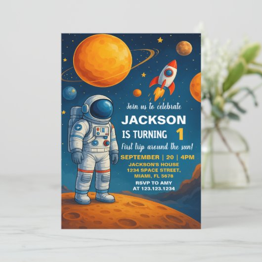 Invitation d'anniversaire de l'espace extra-atmosp (Debout devant)