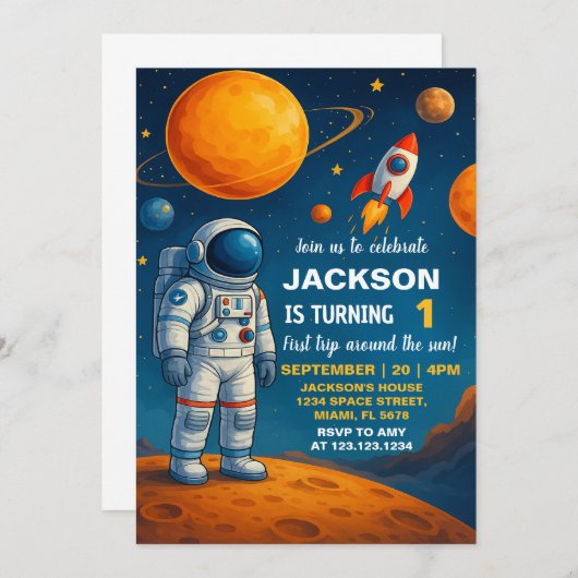 Invitation d'anniversaire de l'espace extra-atmosp (Devant / Derrière)