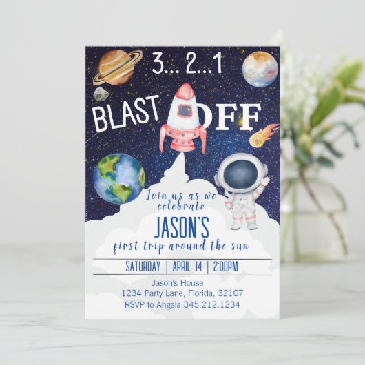 Invitation d'anniversaire de l'espace extra-atmosp (Debout devant)