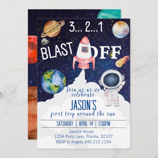 Invitation d'anniversaire de l'espace extra-atmosp (Devant / Derrière)