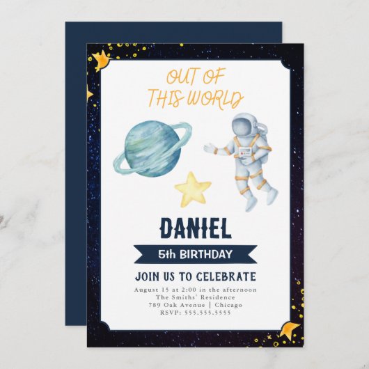 Invitation d'anniversaire de l'espace extra-atmosp (Devant / Derrière)