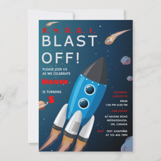 Invitation d'anniversaire de l'espace extra-atmosp (Devant)