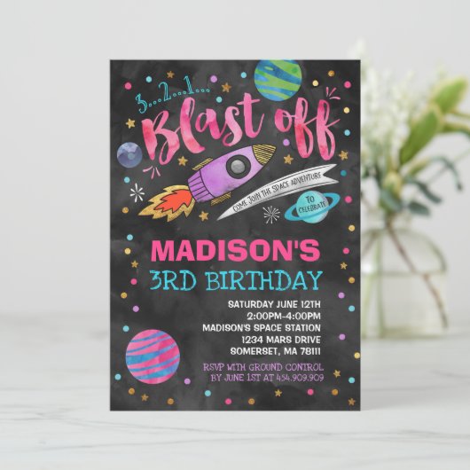 Invitation d'anniversaire de l'espace Partie spati (Debout devant)