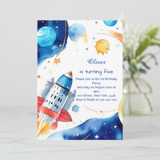 Invitation d'anniversaire de l'espace pour enfants (Debout devant)
