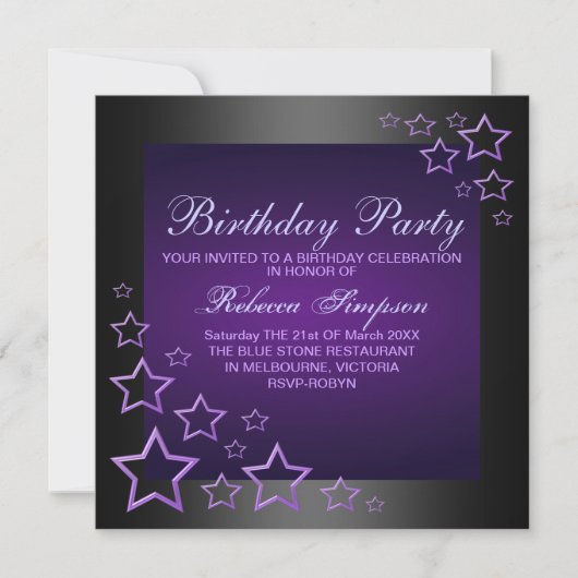 Invitation d'anniversaire de l'étoile violette (Devant)
