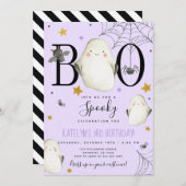 Invitation d'anniversaire de l'Halloween violet (Devant / Derrière)