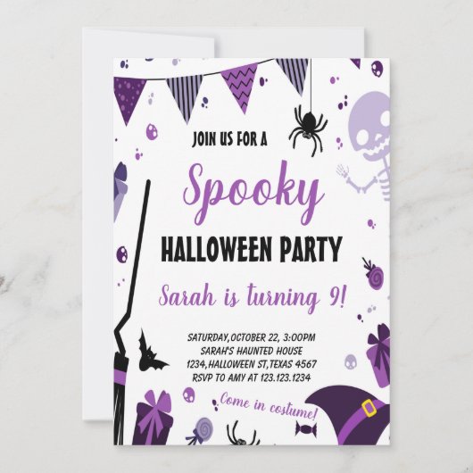 Invitation d'anniversaire de l'Halloween violet (Devant)