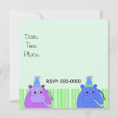Invitation d'anniversaire de l'hippopotame de la j (Dos)