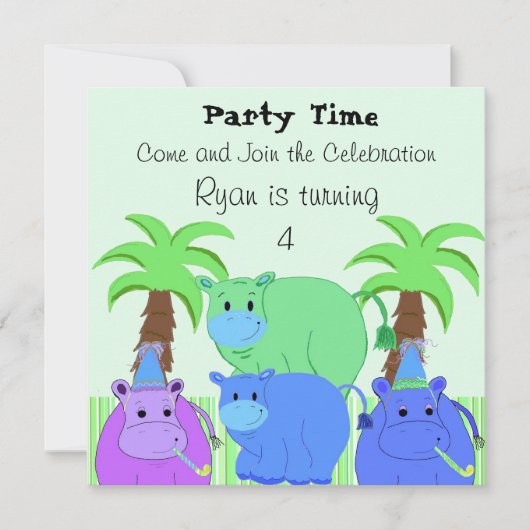 Invitation d'anniversaire de l'hippopotame de la j (Devant)