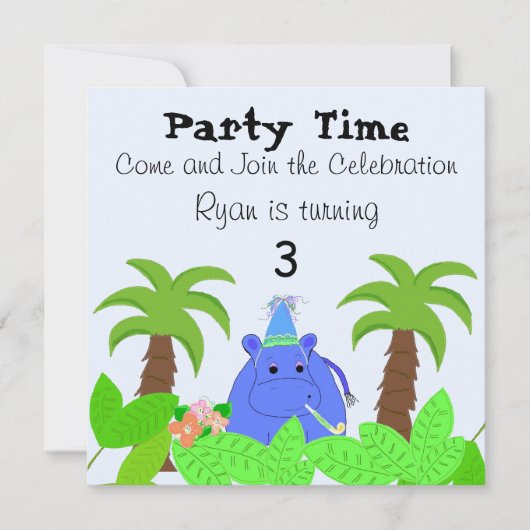 Invitation d'anniversaire de l'hippopotame de la j (Devant)