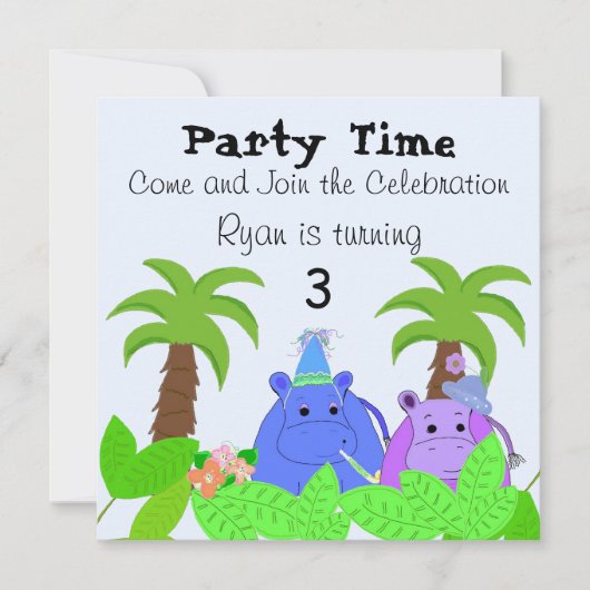 Invitation d'anniversaire de l'hippopotame de la j (Devant)