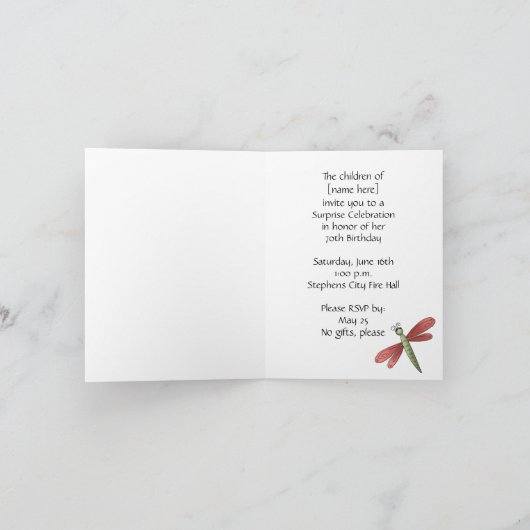 Invitation d'anniversaire de libellule (Intérieur)