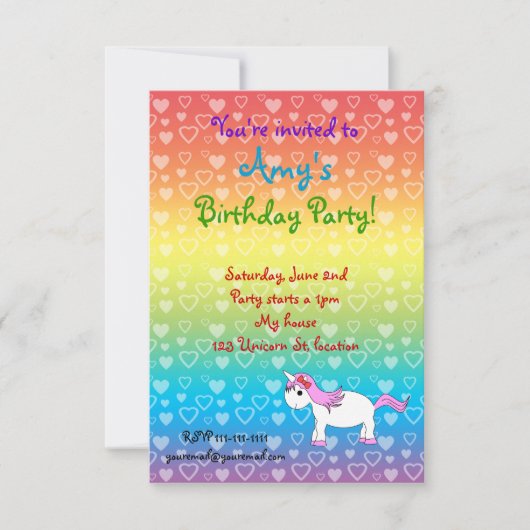 Invitation d'anniversaire de licorne (Devant)