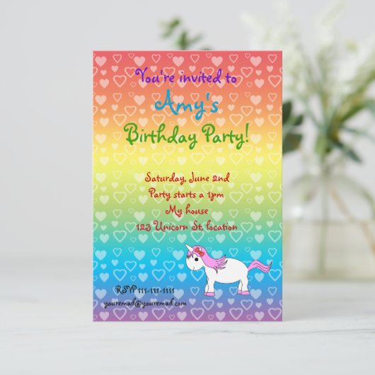 Invitation d'anniversaire de licorne (Debout devant)