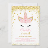 Invitation d'anniversaire de licorne à paillettes  (Devant)