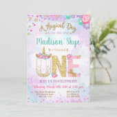 Invitation d'anniversaire de licorne d'aquarelle (Debout devant)